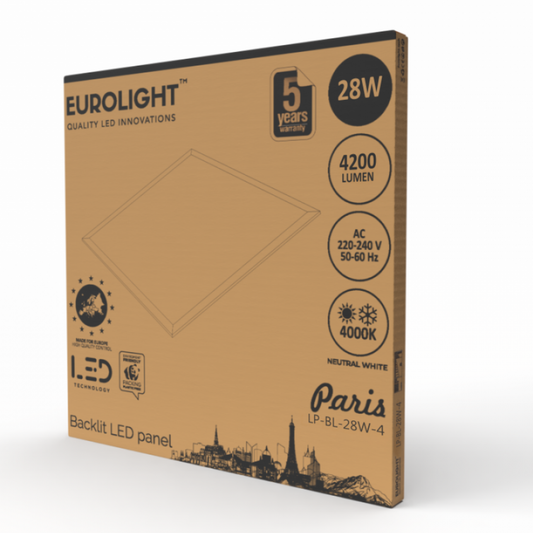 LED panelis / gaismeklis PARIS, 28W, 595x595mm, 4200lm, 4000K, IP20, Eurolight