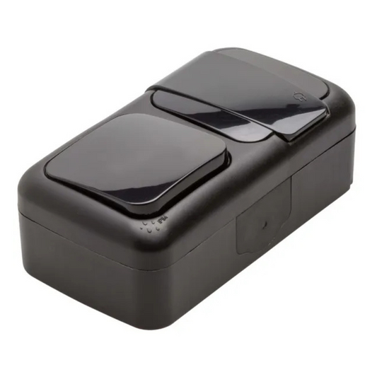 Bloks IP54, Kontaktligzda a/z + Slēdzis, melns, virsapmetuma, VIKO