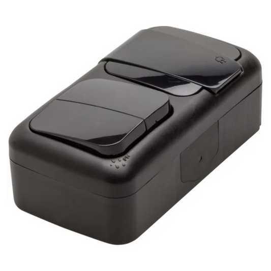Bloks IP54, Kontaktligzda a/z + Slēdzis 2-pola, melns, virsapmetuma, VIKO