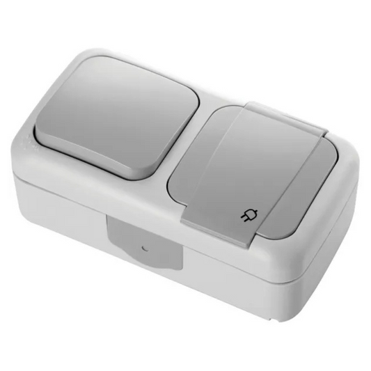 Bloks  IP54, Kontaktligzda a/z + Slēdzis, pelēks, virsapmetuma, VIKO