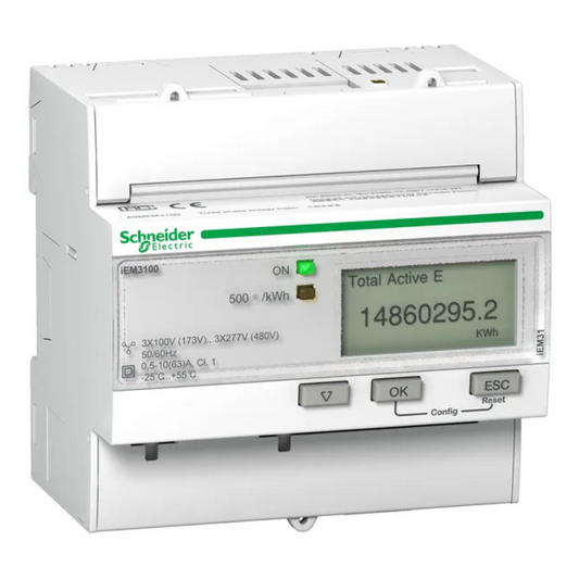 Elektroenerģijas skaitītājs iEM3000 3F 63A, LCD displejs, uz DIN sliedes