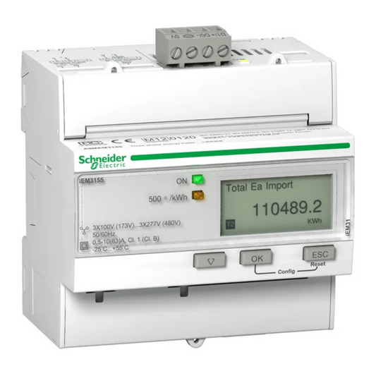 Elektroenerģijas skaitītājs iEM3155 3F 63A, MID, MODBUS, LCD displejs, uz DIN sliedes