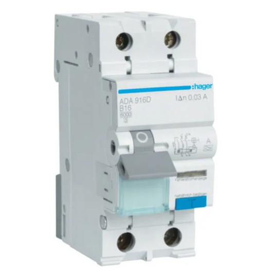 Kombinētais strāvas noplūdes automātslēdzis 1P+N 6kA B16 30mA, A type, HAGER