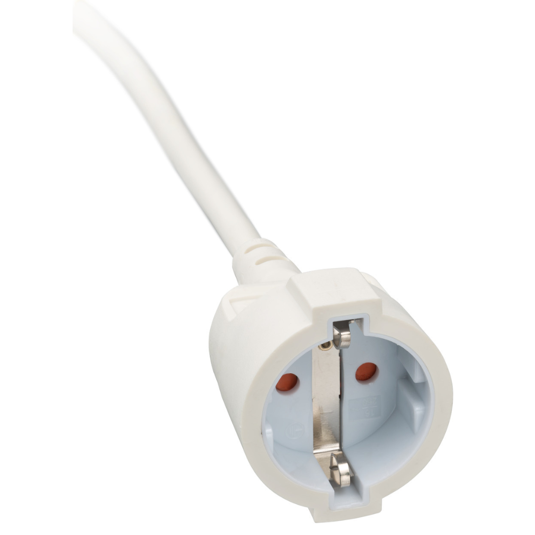 Pagarinātājs 3m, ar 1 palakanu rozeti, 3x1.5mm2 VV, balts, labi noder piemēram aiz mēbelēm kur ir maz vietas lai iespraust dakšu