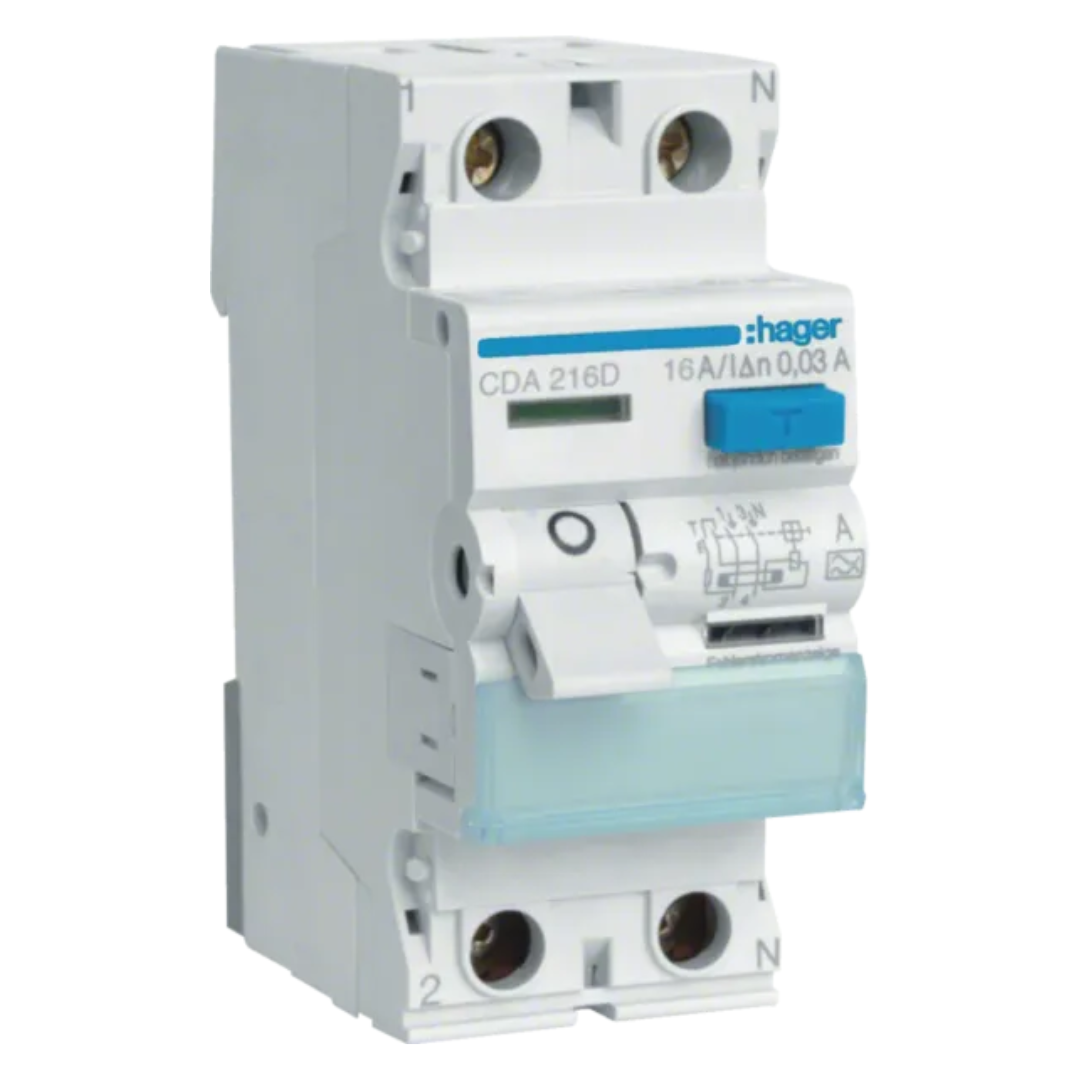 Noplūdes strāvas slēdzis 2P 16A 30mA, A type, HAGER