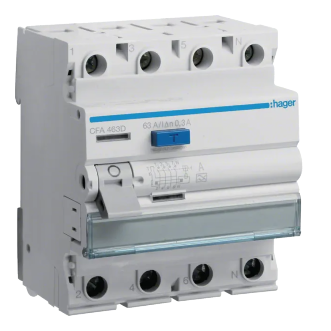 Noplūdes strāvas slēdzis 4P 63A 300mA, A type, HAGER