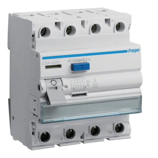 Noplūdes strāvas slēdzis 4P 40A 500mA, A type, HAGER