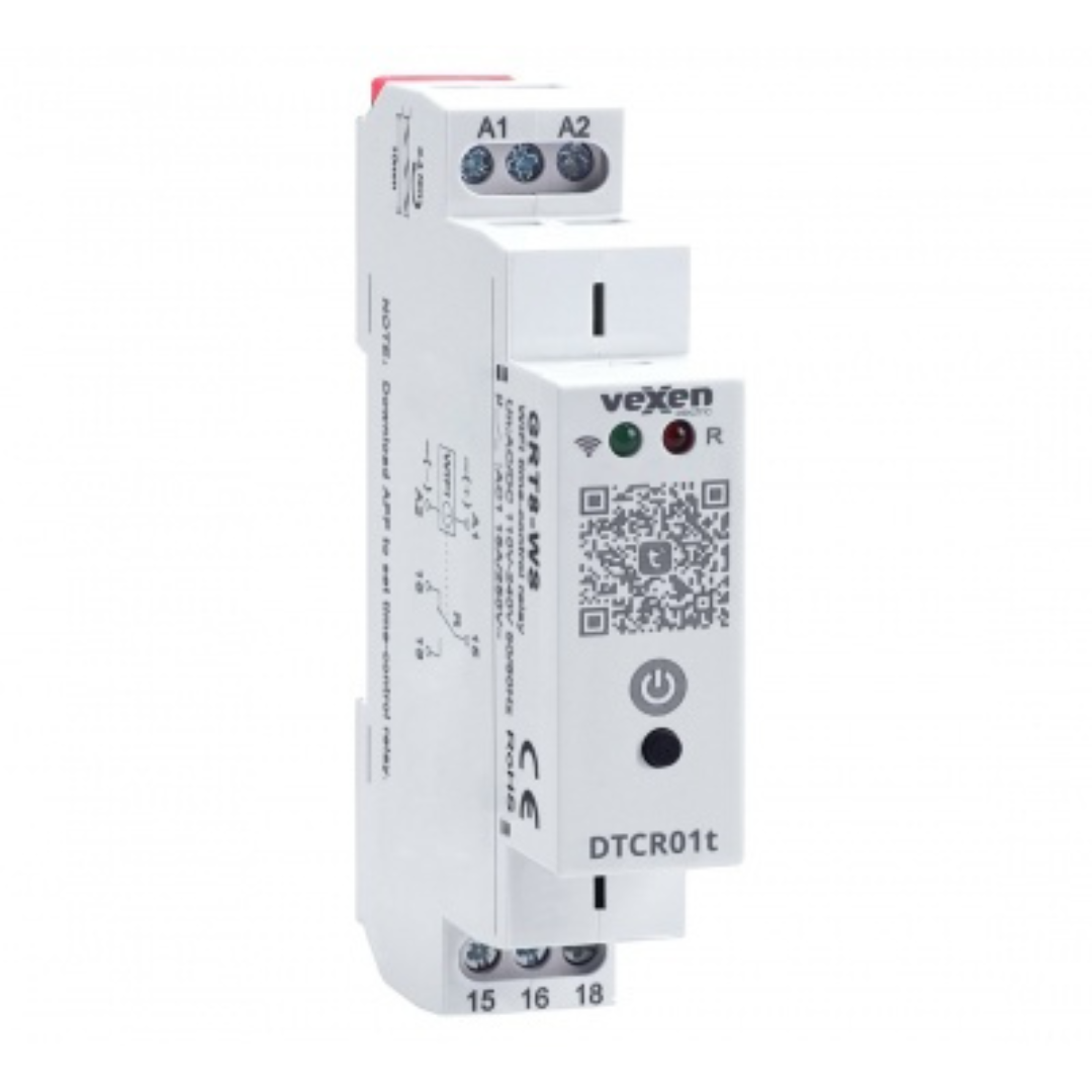 Daudzfunkcionāls WiFi TUYA laika relejs, 1CO, 16A, AC/DC, 110-230V, DTCR01t, Vexen