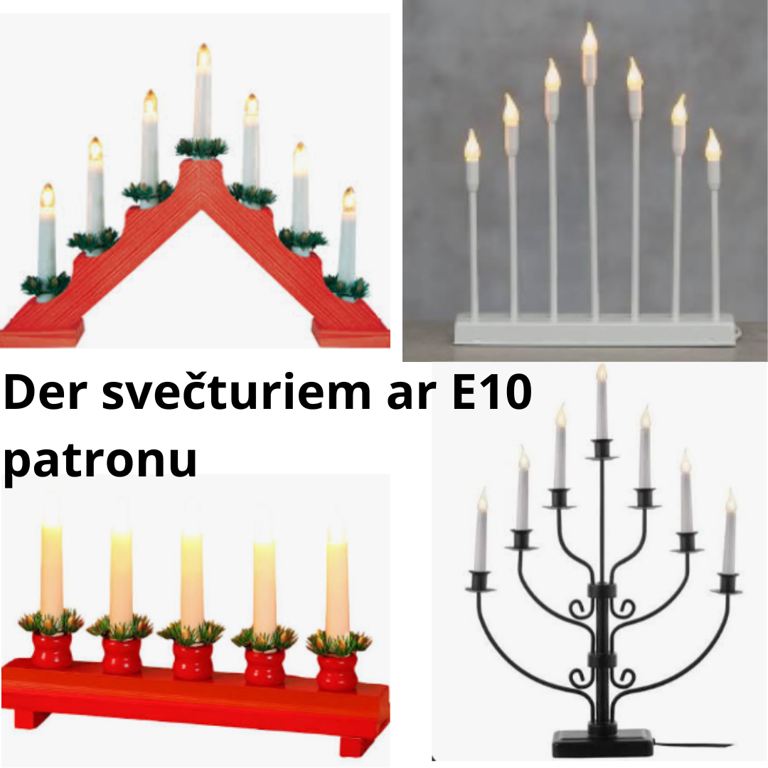 LED Spuldze "svece" der Ziemassvētku svēčturiem, dekorācijas apgaismojums, caurspīdīgs stikls, 3 gabalu komplekts, 0.2W, E10, siltais spektrs 2100K, 12lm, 8-55V