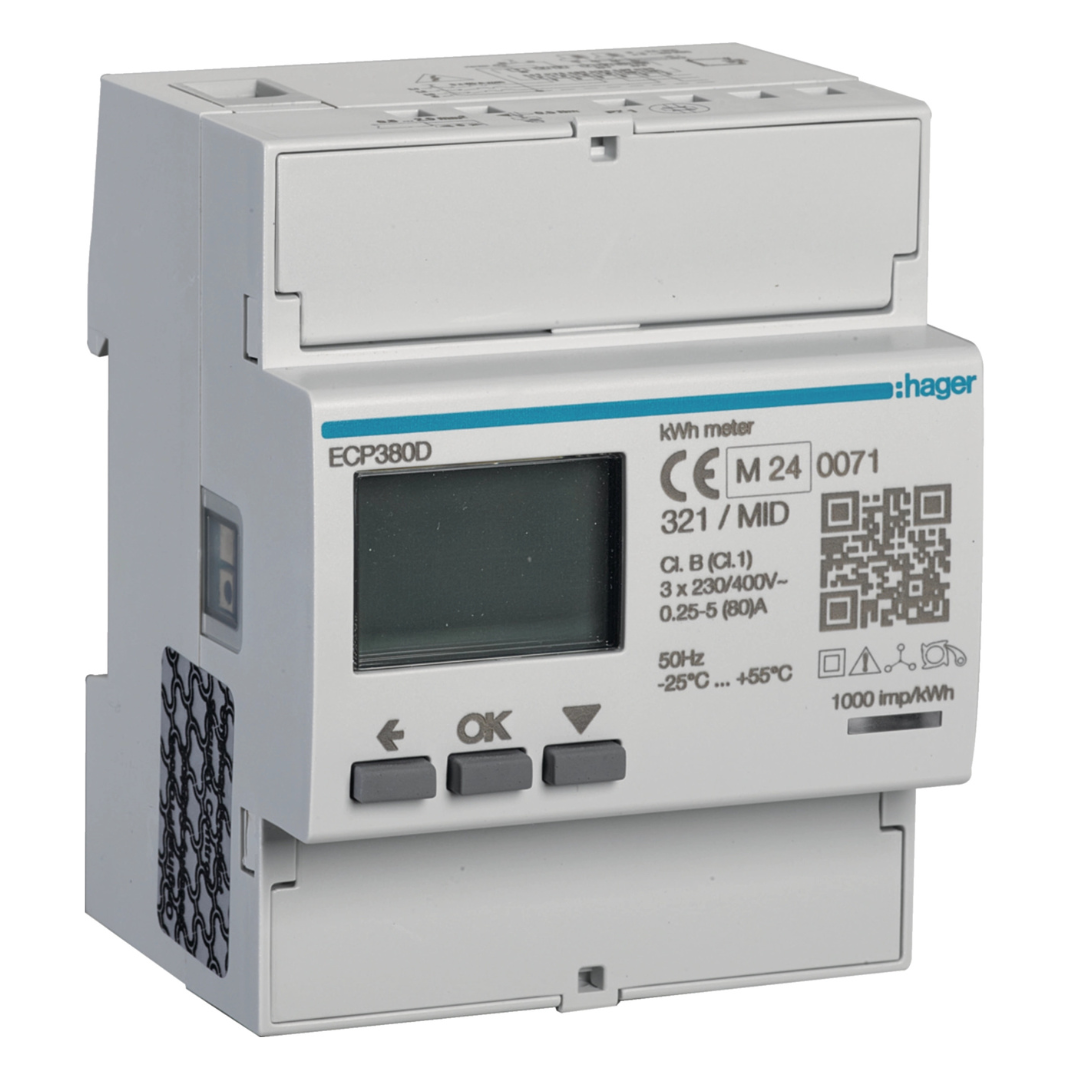 Elektro enerģijas skaitītājs, 3-fāzes, tiešā slēguma, 80A, MID, HAGER
