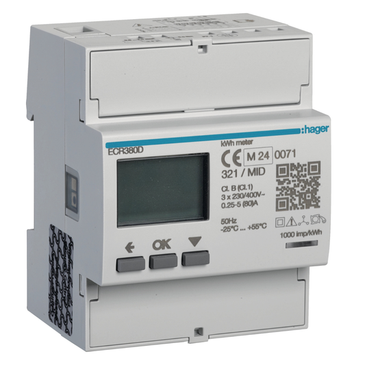 Elektro enerģijas skaitītājs, 3-fāzes, tiešā slēguma, impulsa izeja, 80A, MODBUS, HAGER