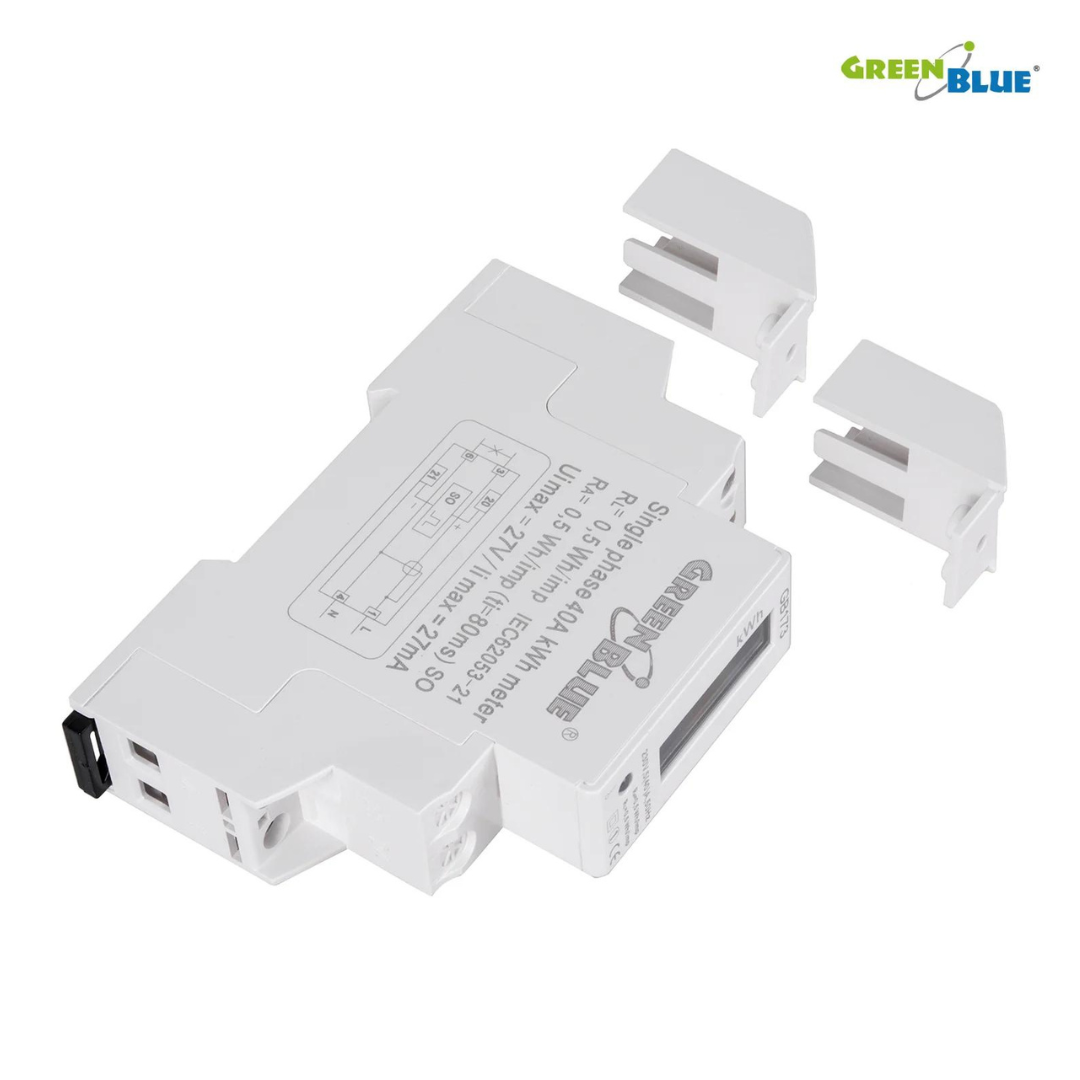 Elektroenerģijas skaitītājs 1F 40A LCD displejs, uz DIN sliedes, GreenBlue