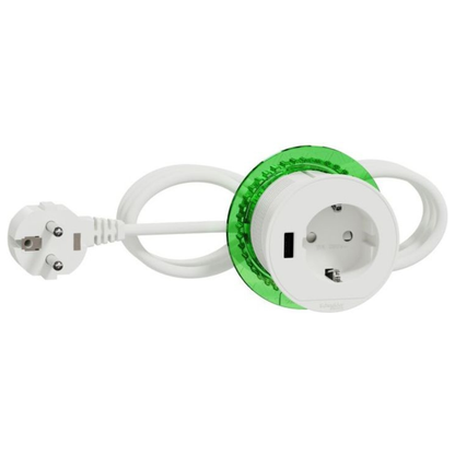Galda kontaktligzda, 1-vietīga, +USB-A, balta, kabeļa garums 2m, Unica system+