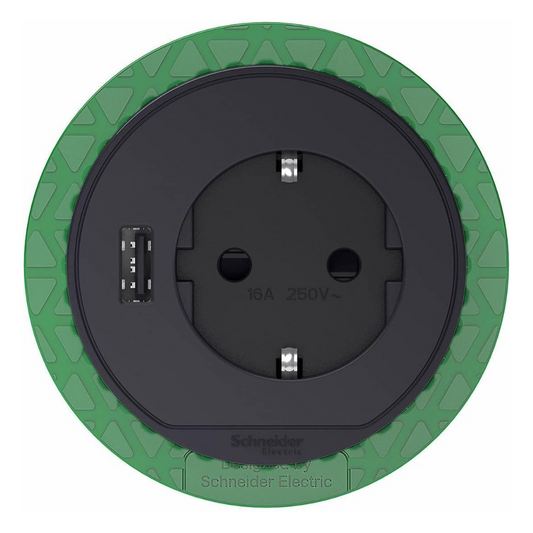 Galdā iebuvējama kontaktligzda ar USB lādētēju (60 mm caurumā), antracīts, 16A, USB - A tips 3.1A, INS44005, Unica sistēma+, Schneider Electric