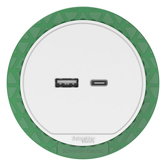 Galdā iebuvējams USB lādētājs (60 mm caurumā), balts, 3.1A, Type A + Type C, INS44008, Unica sistēma+, Schneider Electric