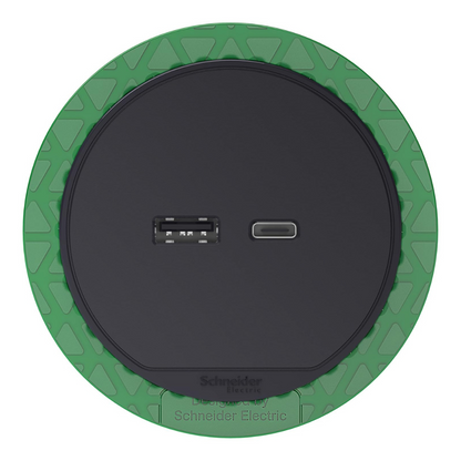 Galdā iebuvējams USB lādētājs (60 mm caurumā), antracīts, 3.1A, Type A + Type C, INS44009, Unica sistēma+, Schneider Electric