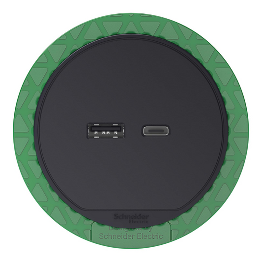 Galdā iebuvējams USB lādētājs (60 mm caurumā), antracīts, 3.1A, Type A + Type C, INS44009, Unica sistēma+, Schneider Electric