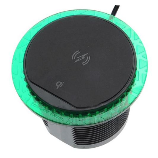 Galdā iebuvējams bezvadu lādētājs 5W (60 mm caurumā), melns, ar LED un skaņas indikatoru, INS44010, Unica sistēma+, Schneider Electric