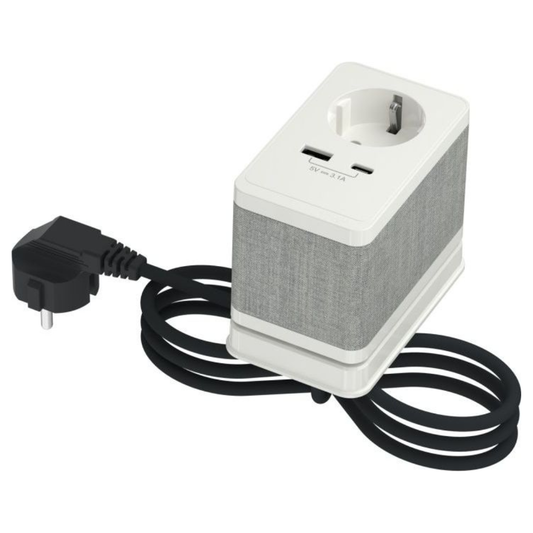 Galda bloks S, kontaktligzda + USB A un USB C, balts, Unica system+