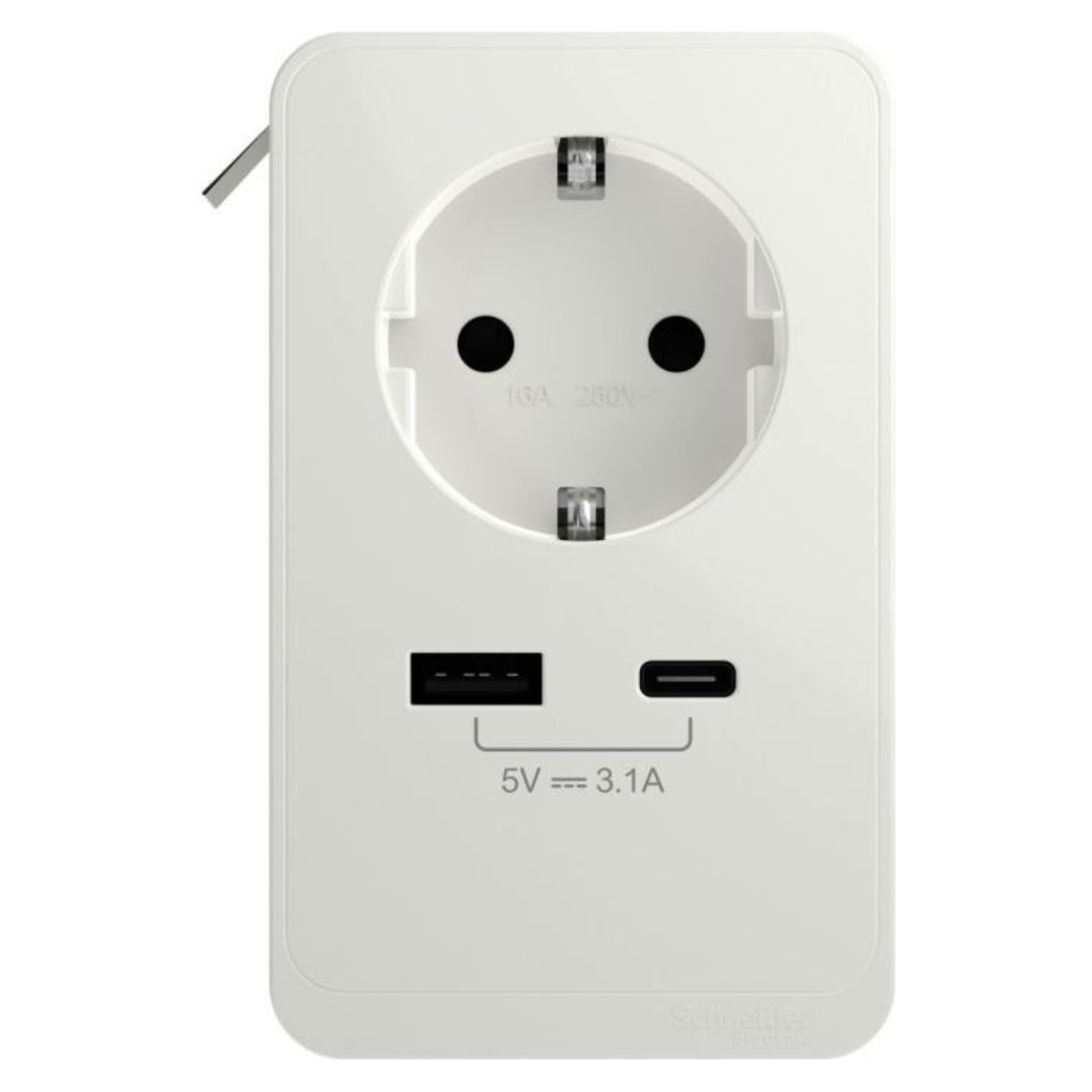 Galda bloks S, kontaktligzda + USB A un USB C, balts, Unica system+