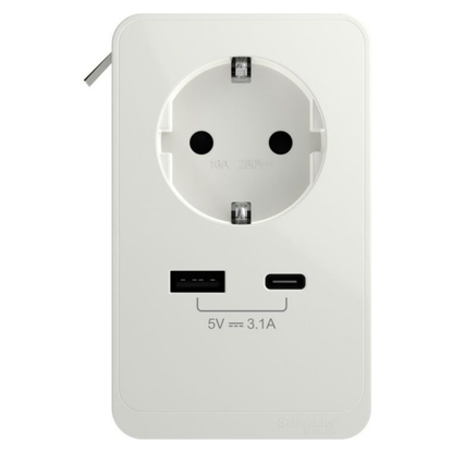 Galda bloks S, kontaktligzda + USB A un USB C, balts, Unica system+