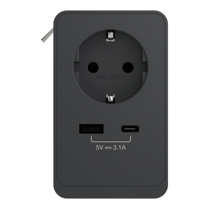 Galda bloks S, kontaktligzda, antracīts, 16A, 250V, MAX 3680W, USB - 5V 3.1A, INS44051, Unica sistēma+, Schneider Electric