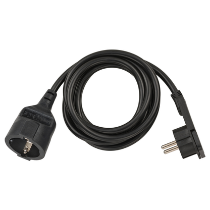 Pagarinātājs 2m, ar 1 palakanu rozeti, 3x1.5mm2 VV, melns, labi noder piemēram aiz mēbelēm kur ir maz vietas lai iespraust dakšu