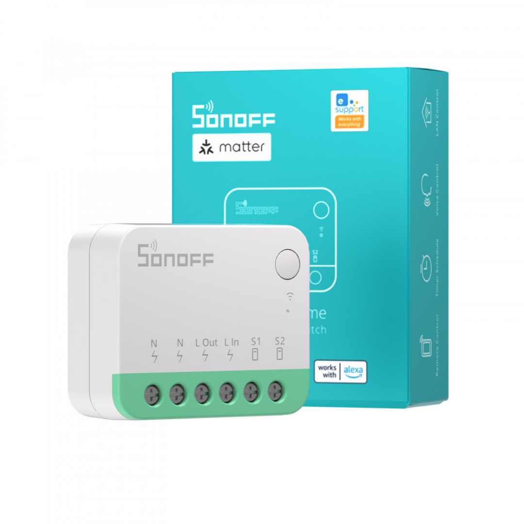 Viedais WiFi slēdzis, 1 kanāls, savietojams ar matricu, 10A, AC 100-240V, 2400W, SONOFF