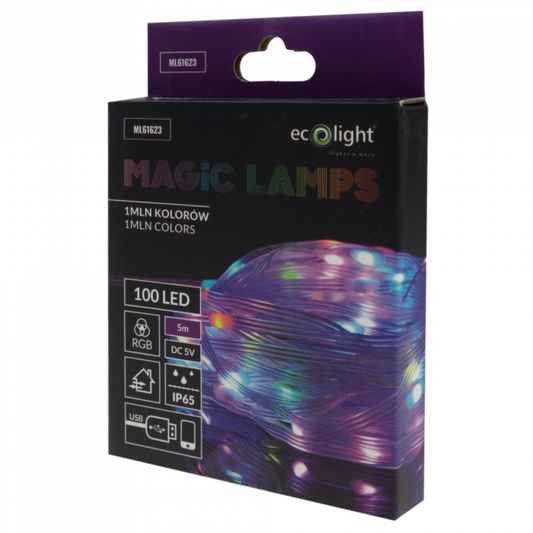 LED ziemassvētku virtene, Magic lights, 100 LED, 1 million colors, 5m, DC5V, IP65/IP20, Bluetooth