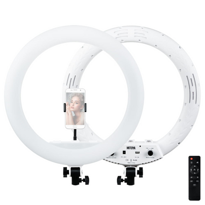 LED gredzena lampa MITOYA, komplekts, MTY18C BALTA 45cm + F200 statīvs