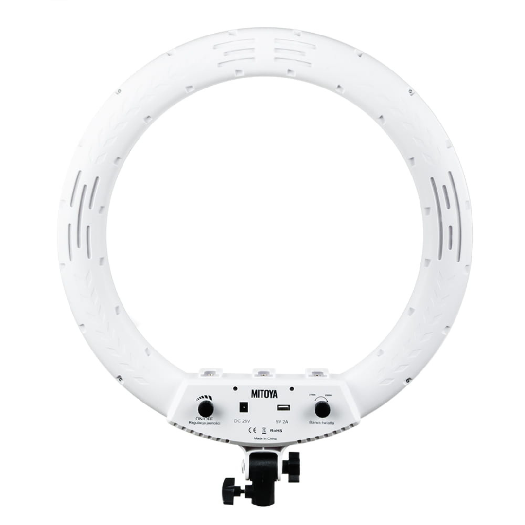 LED gredzena lampa MITOYA, komplekts, MTY18C BALTA 45cm + F200 statīvs