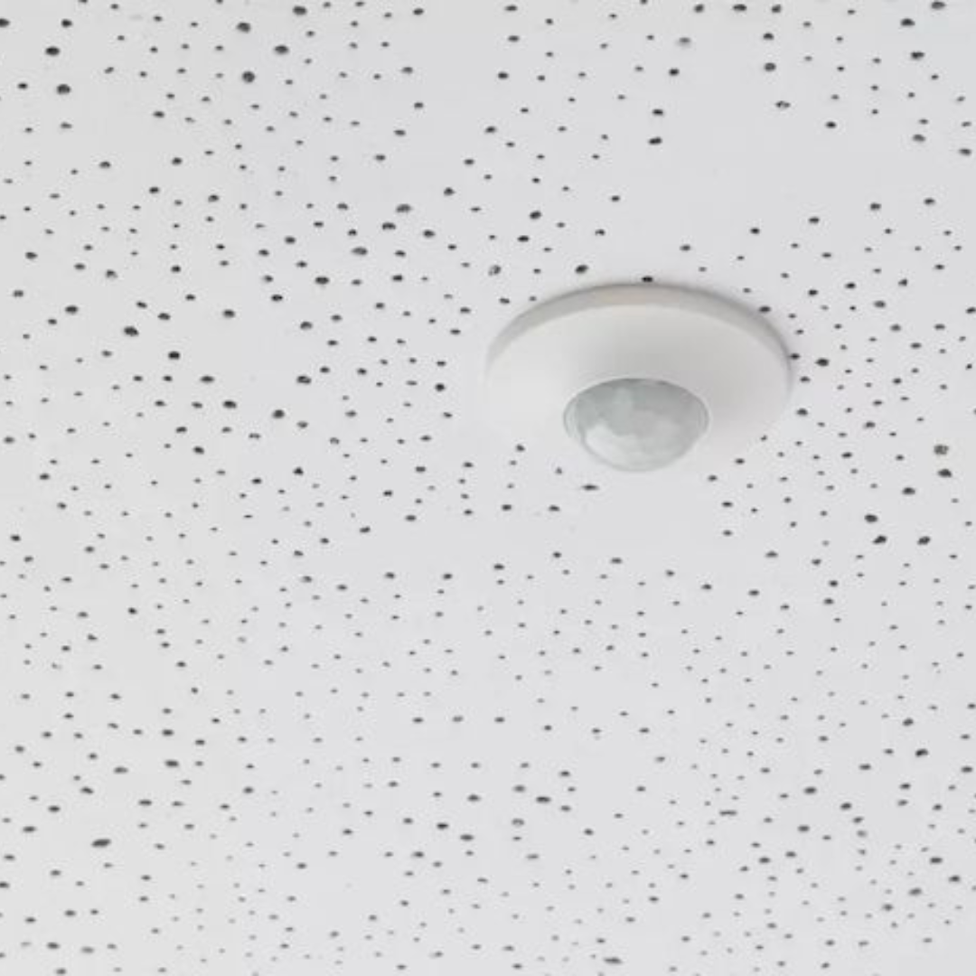 Infrasarkanais kustības sensors, iebūvēšanai griestos, balts, darbības zona līdz Ø8m, IP55, 360°, thePiccola P360-100 DE WH, THEBEN