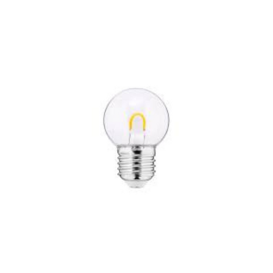 LED spuldze 1W G45 E27 240V 50lm 2200K caurspīdīgs kupols FILAMENT U