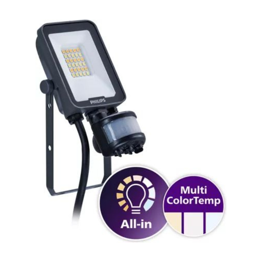 LED Prožektors ar kustības sensoru BVP167, melns, 10W, 1100-1200lm, 3000K/4000K/6500K, Symmetrical Ledinaire, PHILIPS