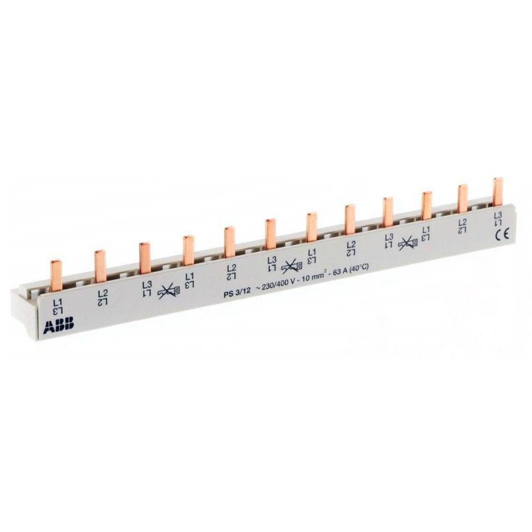 Ķemmes kopne 3P, spraudņa veida, 12 mod., 10mm2, 63A, PS3/12, ABB