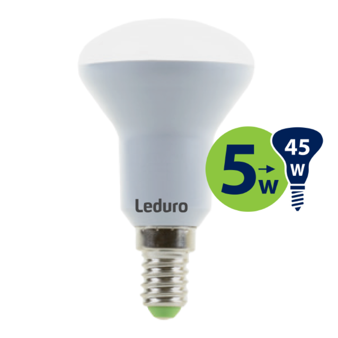 LED spuldze 5W, E14, 3000K, 400lm, R50, Leduro