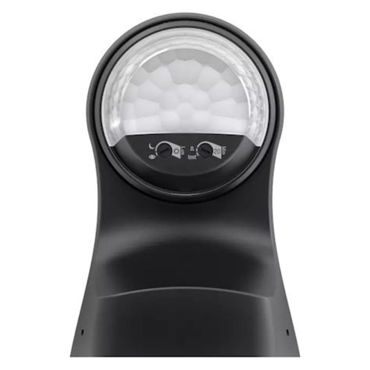 Infrasarkanais kustības sensors, paredzēts uzstādīšanai uz sienas, darbības diapazons 180grādi - līdz 12m, IP55, LED 500W, cita slodze 2300W, melns, theLuxa S180 BK, THEBEN