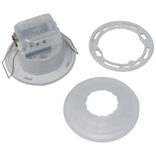 Infrasarkanais kustības sensors, iebūvēšanai griestos, balts, darbības zona līdz Ø12m, IP54, 360°, LUXA 103 S360-100-12 DE-UP WH, THEBEN