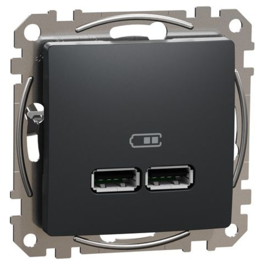 USB lādētājs 2xUSB (A+A) 2,1A 12W, antracīts, Sedna Design