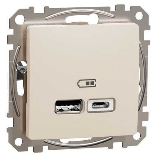 USB lādētājs 2xUSB (A+C) 2,4A 12W, bēšs, Sedna Design