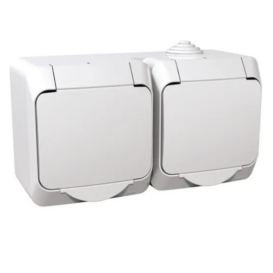Kontaktligzda 2-vietīga a/z IP44, balta, virsapmetuma, Cedar Plus, Schneider Electric