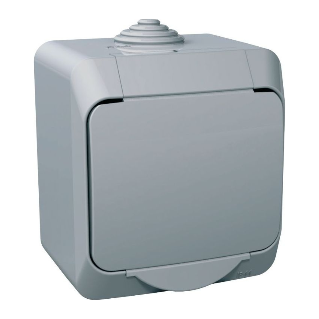 Kontaktligzda 1-vietīga a/z IP44, pelēka, virsapmetuma, Cedar Plus, Schneider Electric