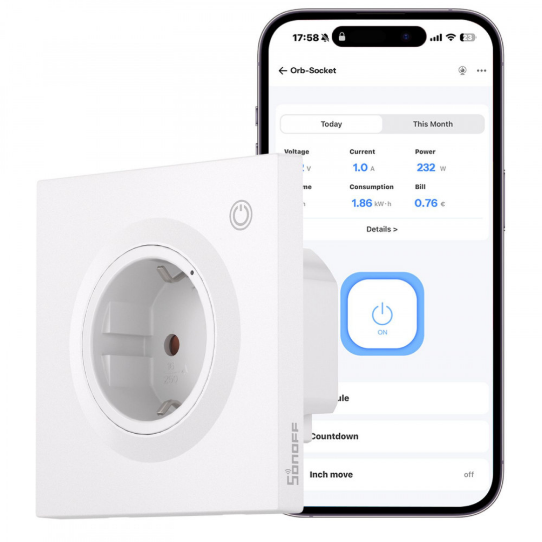 Viedā WiFi vadāmā zemapmetuma rozete, ORB, 16A, 250V, 4000W, WS01TPF-E, SONOFF