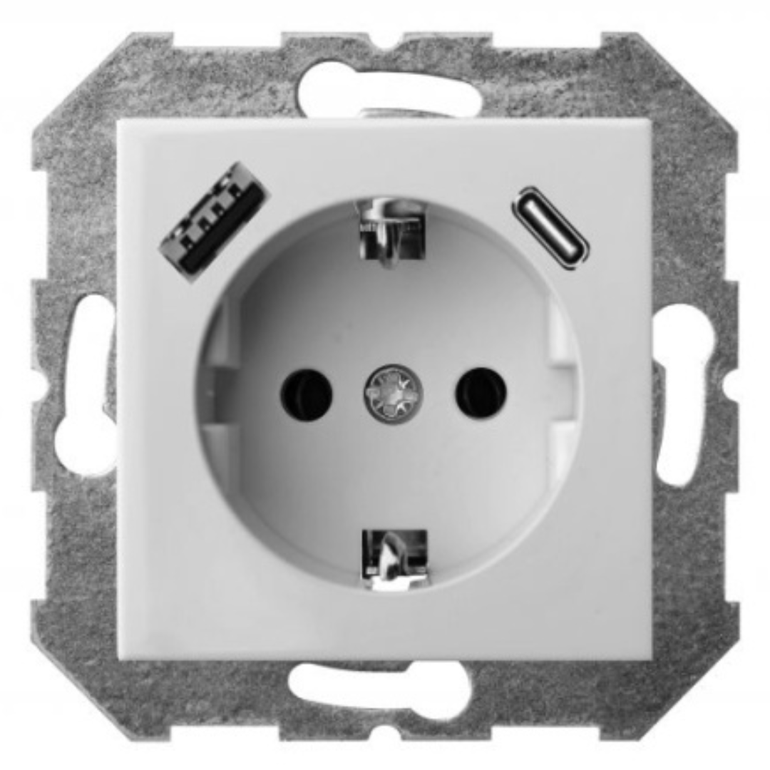 Kontaktligzda a/z ar 2xUSB (A+C), balta, Liregus EPSILON