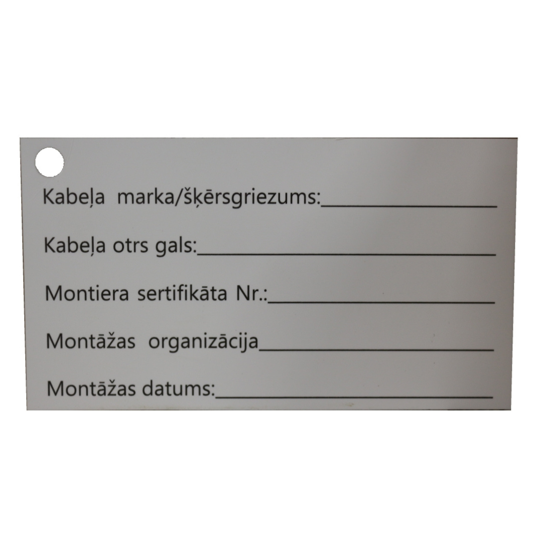 Kabeļu marķēšanas birka, 50x95mm, plastikāta