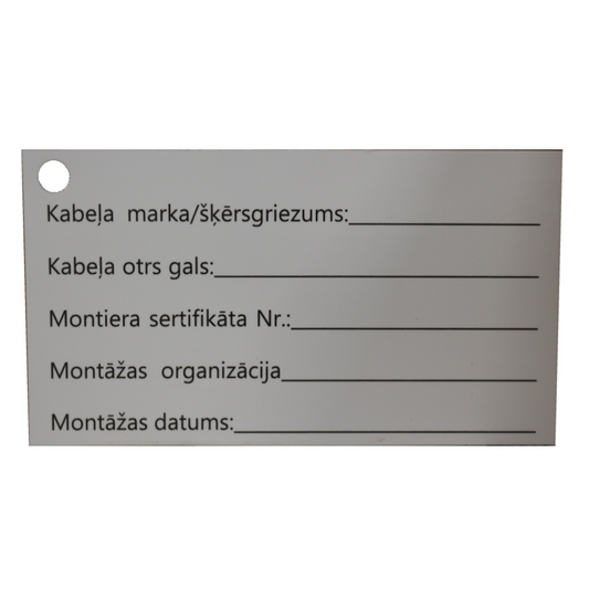 Kabeļu marķēšanas birka, 50x95mm, plastikāta
