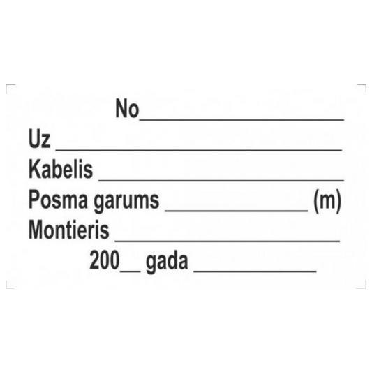 Kabeļu marķēšanas birka, 50x95mm, plastikāta