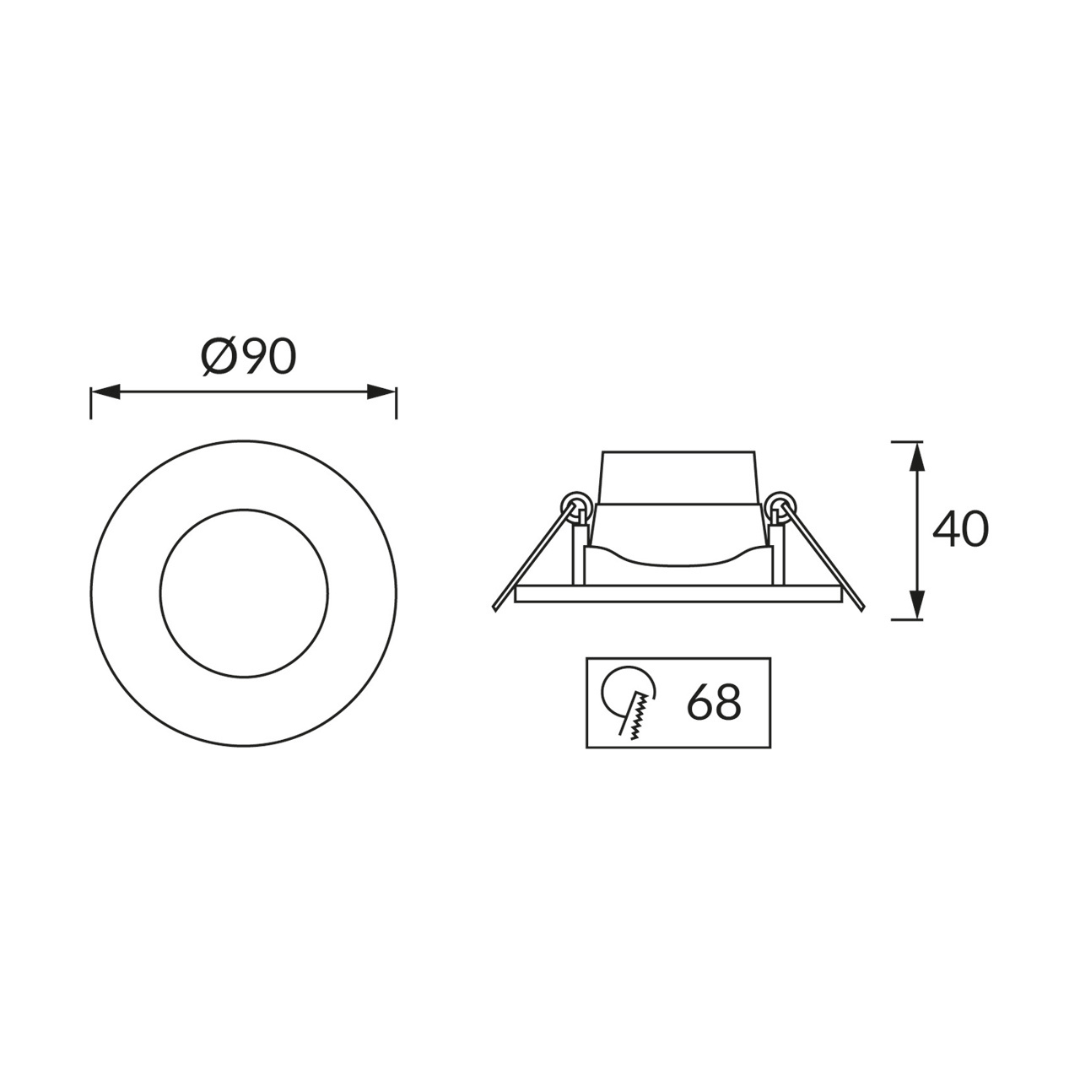 LED gaismeklis iebūvējams, melns, 7W, ar maināmu spektru CCT, IP54, IDEUS