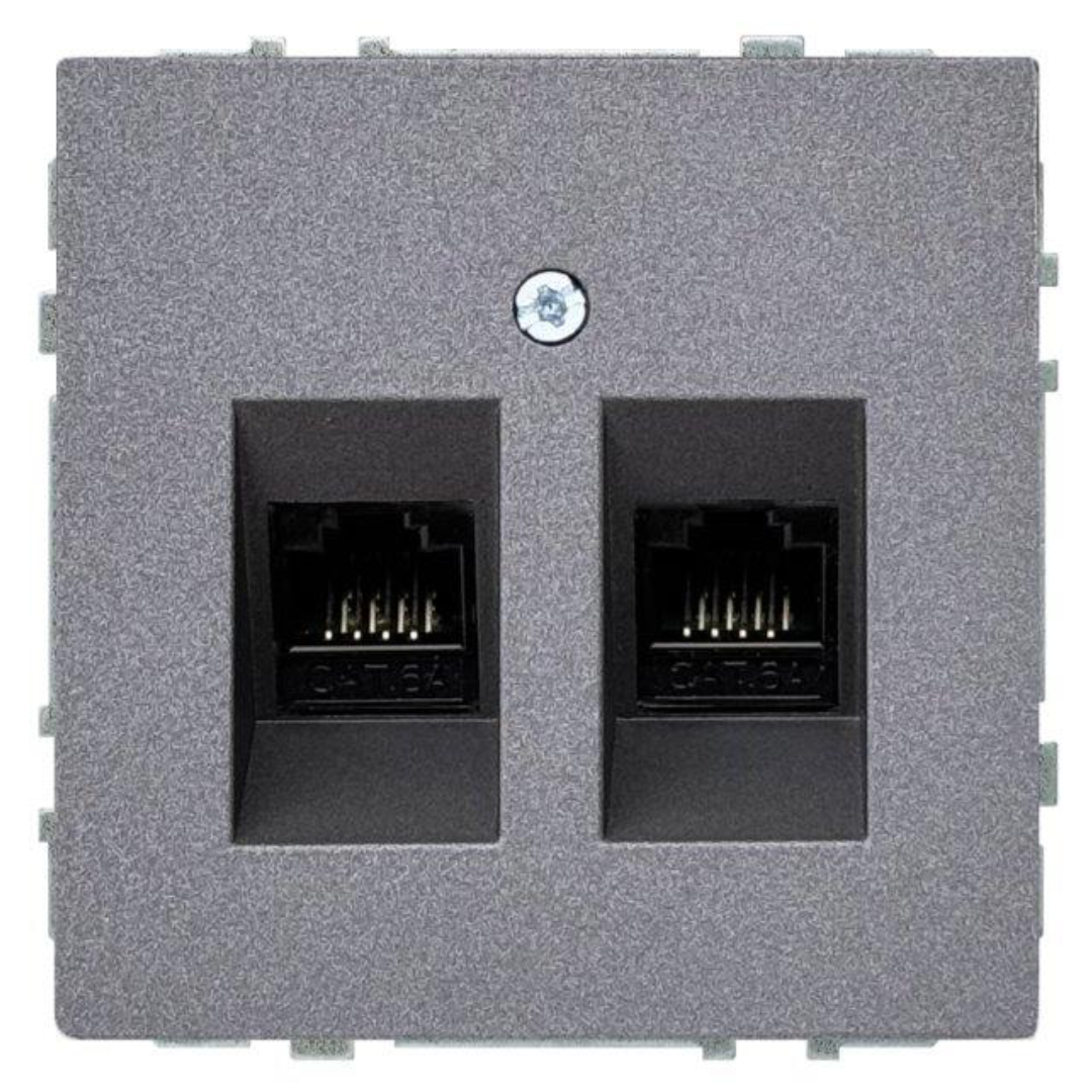 2xRJ45 datu kontaktligzda CAT6E UTP, melna-matēta (antracīts), bez rāmja, Liregus MODERN