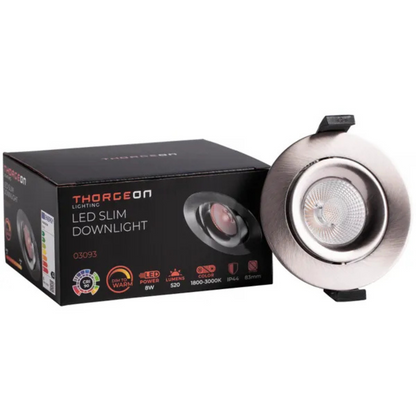 Gaismeklis LED, iebūvējams, matēts niķelis, 8W, dimmējams - 1800-3000K, 520Lm, IP44, 38°, CRI>90, 83mm cauruma diametrs, ar iekšējo draiveri, THORGEON